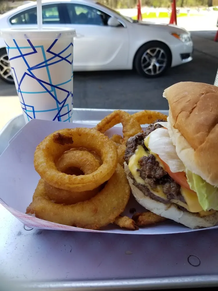 Double Cheese Burg with Onion Rings